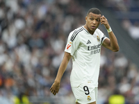 Kylian Mbappe centre-forward of Real Madrid and France reacts during the La Liga match between Real Madrid CF and CA Osasuna at Estadio Sant...