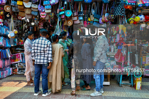 Shoppers visit the Bhutia Bazaar (Tibetan Market) in Nainital, Uttarakhand, India, on April 19, 2024. The Tibetan Market is located by Naini...