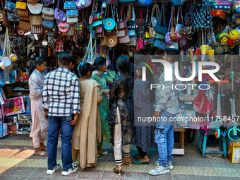 Shoppers visit the Bhutia Bazaar (Tibetan Market) in Nainital, Uttarakhand, India, on April 19, 2024. The Tibetan Market is located by Naini...