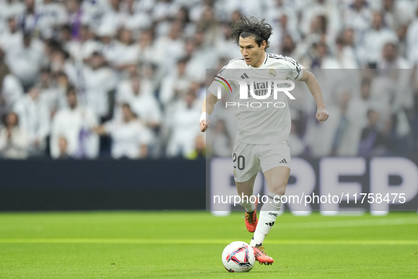 Fran Garcia left-back of Real Madrid and Spain during the La Liga match between Real Madrid CF and CA Osasuna at Estadio Santiago Bernabeu o...