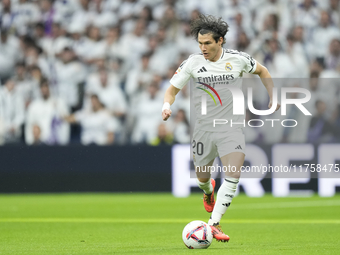 Fran Garcia left-back of Real Madrid and Spain during the La Liga match between Real Madrid CF and CA Osasuna at Estadio Santiago Bernabeu o...