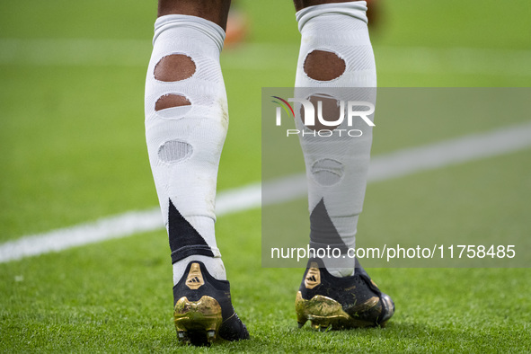 Adidas Predator shoes of Jude Bellingham of Real Madrid CF are seen during the La Liga EA Sports 2024/25 football match between Real Madrid...