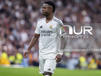 Vinicius Junior of Real Madrid CF cries after the Eder Militao injury during the La Liga EA Sports 2024/25 football match between Real Madri...