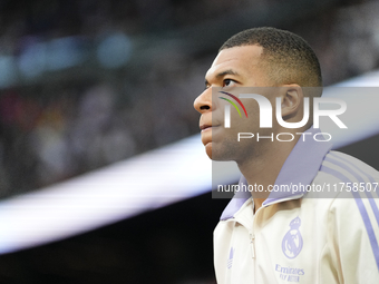 Kylian Mbappe centre-forward of Real Madrid and France prior during the La Liga match between Real Madrid CF and CA Osasuna at Estadio Santi...