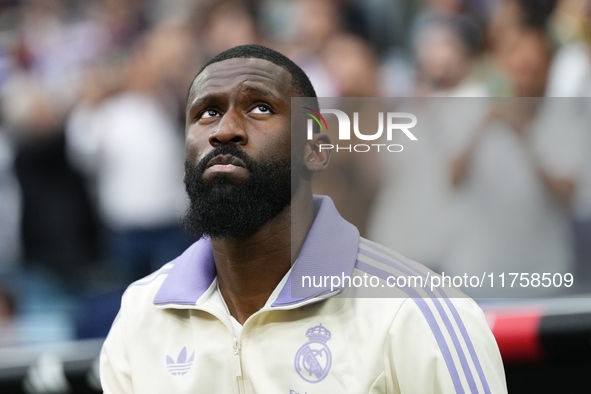 Antonio Rudiger centre-back of Real Madrid and Germany during the La Liga match between Real Madrid CF and CA Osasuna at Estadio Santiago Be...