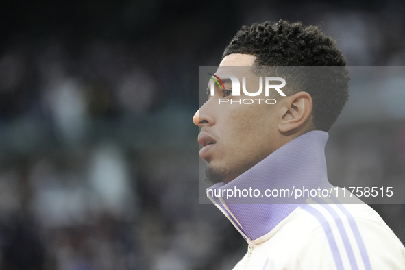 Jude Bellingham central midfield of Real Madrid and England  prior the La Liga match between Real Madrid CF and CA Osasuna at Estadio Santia...