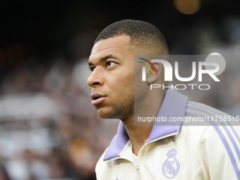 Kylian Mbappe centre-forward of Real Madrid and France prior the La Liga match between Real Madrid CF and CA Osasuna at Estadio Santiago Ber...