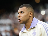 Kylian Mbappe centre-forward of Real Madrid and France prior the La Liga match between Real Madrid CF and CA Osasuna at Estadio Santiago Ber...