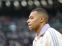 Kylian Mbappe centre-forward of Real Madrid and France prior the La Liga match between Real Madrid CF and CA Osasuna at Estadio Santiago Ber...