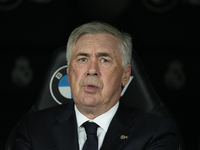 Carlo Ancelotti head coach of Real Madrid sitting on the bench prior the La Liga match between Real Madrid CF and CA Osasuna at Estadio Sant...