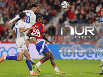 Ivan Chapela of CD Eldense scores the first goal for his team during the LaLiga Hypermotion match between Granada CF and CD Eldense at Nuevo...