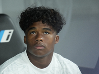 Endrick centre-forward of Real Madrid and Brazil sitting on the bench prior the La Liga match between Real Madrid CF and CA Osasuna at Estad...