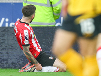 Ryan Manning of Southampton celebrates his goal (subsequently disallowed) on his knees during the Premier League match between Wolverhampton...