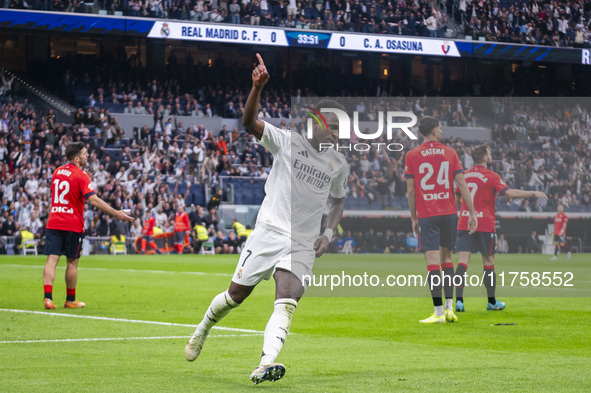 Vinicius Junior of Real Madrid CF celebrates his goal during the La Liga EA Sports 2024/25 football match between Real Madrid CF and CA Osas...