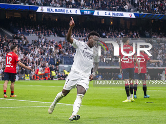 Vinicius Junior of Real Madrid CF celebrates his goal during the La Liga EA Sports 2024/25 football match between Real Madrid CF and CA Osas...