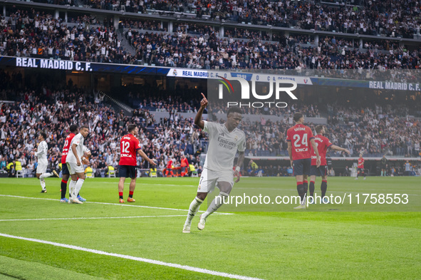 Vinicius Junior of Real Madrid CF celebrates his goal during the La Liga EA Sports 2024/25 football match between Real Madrid CF and CA Osas...