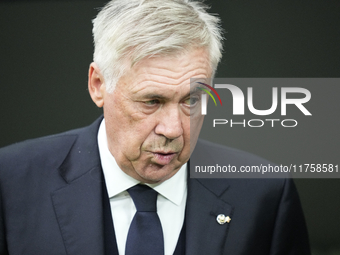 Carlo Ancelotti head coach of Real Madrid during the La Liga match between Real Madrid CF and CA Osasuna at Estadio Santiago Bernabeu on Nov...