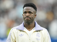 Vinicius Junior left winger of Real Madrid and Brazil prior the La Liga match between Real Madrid CF and CA Osasuna at Estadio Santiago Bern...