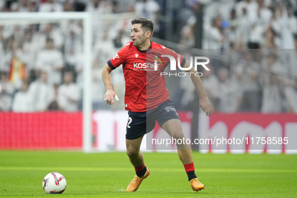 Jesus Areso right-back of Osasuna and Spain during the La Liga match between Real Madrid CF and CA Osasuna at Estadio Santiago Bernabeu on N...