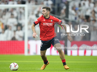 Jesus Areso right-back of Osasuna and Spain during the La Liga match between Real Madrid CF and CA Osasuna at Estadio Santiago Bernabeu on N...