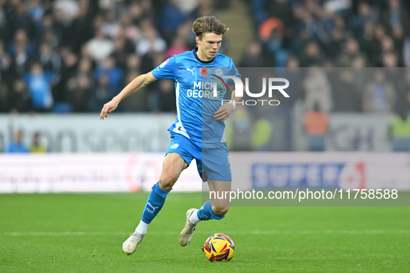 Oscar Wallin of Peterborough United controls the ball during the Sky Bet League 1 match between Peterborough United and Cambridge United in...