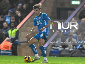 Oscar Wallin (5 Peterborough United) passes the ball during the Sky Bet League 1 match between Peterborough and Cambridge United at London R...