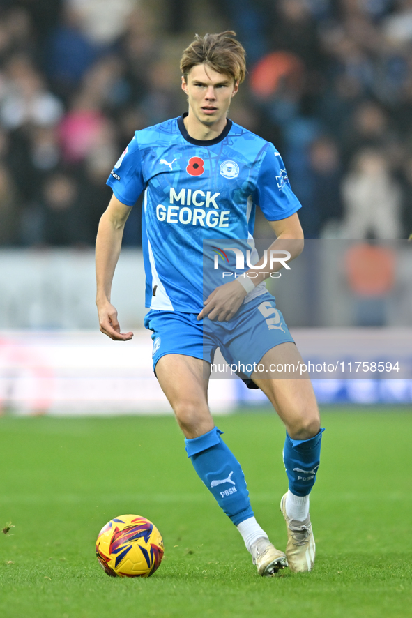 Oscar Wallin of Peterborough United controls the ball during the Sky Bet League 1 match between Peterborough United and Cambridge United in...