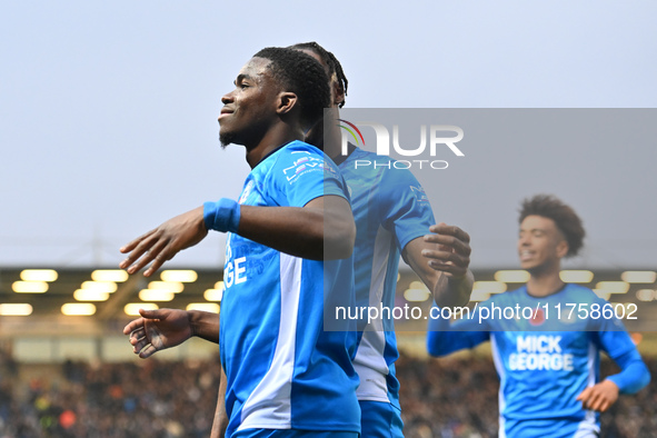 Kwame Poku (11 Peterborough United) celebrates after scoring the team's second goal during the Sky Bet League 1 match between Peterborough a...