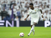 Vinicius Junior left winger of Real Madrid and Brazil during the La Liga match between Real Madrid CF and CA Osasuna at Estadio Santiago Ber...