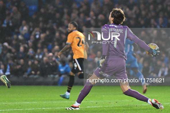 Goalkeeper Nicholas Bilokapic of Peterborough throws the ball out during the Sky Bet League 1 match between Peterborough and Cambridge Unite...