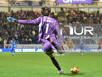 Goalkeeper Nicholas Bilokapic of Peterborough takes a free kick during the Sky Bet League 1 match between Peterborough and Cambridge United...