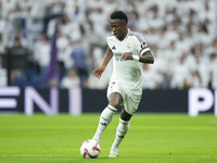 Vinicius Junior left winger of Real Madrid and Brazil during the La Liga match between Real Madrid CF and CA Osasuna at Estadio Santiago Ber...