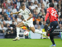 Kylian Mbappe centre-forward of Real Madrid and France during the La Liga match between Real Madrid CF and CA Osasuna at Estadio Santiago Be...