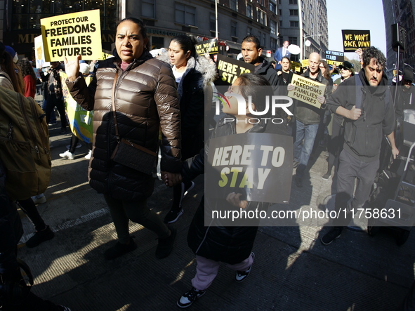 A general view shows protesters in front of the eminent immigration reform changes in Manhattan, NY, on November 9, 2024. The New York Immig...