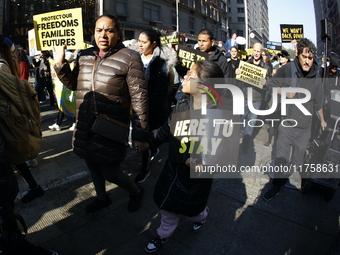 A general view shows protesters in front of the eminent immigration reform changes in Manhattan, NY, on November 9, 2024. The New York Immig...