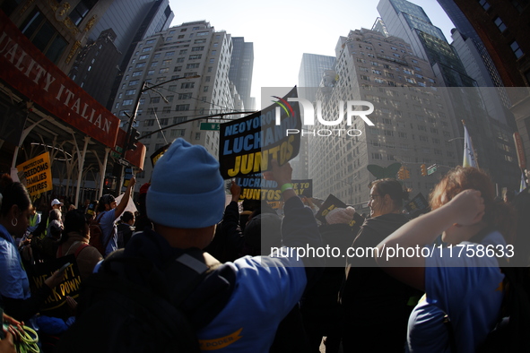 A general view shows protesters in front of the eminent immigration reform changes in Manhattan, NY, on November 9, 2024. The New York Immig...