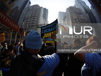 A general view shows protesters in front of the eminent immigration reform changes in Manhattan, NY, on November 9, 2024. The New York Immig...