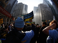 A general view shows protesters in front of the eminent immigration reform changes in Manhattan, NY, on November 9, 2024. The New York Immig...