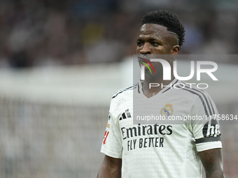 Vinicius Junior left winger of Real Madrid and Brazil during the La Liga match between Real Madrid CF and CA Osasuna at Estadio Santiago Ber...