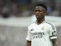 Vinicius Junior left winger of Real Madrid and Brazil during the La Liga match between Real Madrid CF and CA Osasuna at Estadio Santiago Ber...