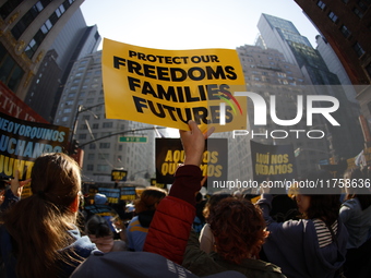 A general view shows protesters in front of the eminent immigration reform changes in Manhattan, NY, on November 9, 2024. The New York Immig...