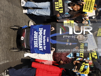 A general view shows protesters in front of the eminent immigration reform changes in Manhattan, NY, on November 9, 2024. The New York Immig...