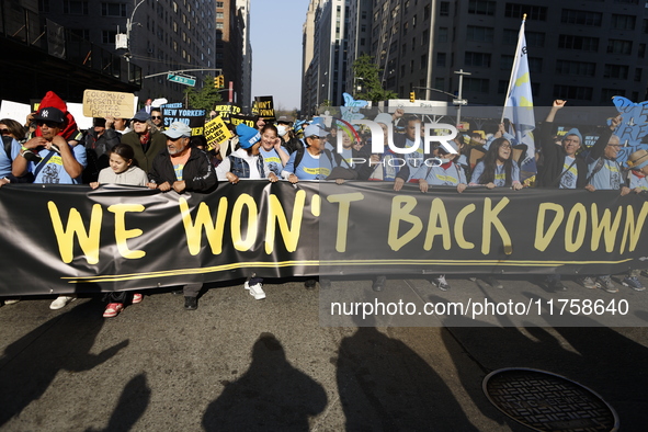 A general view shows protesters in front of the eminent immigration reform changes in Manhattan, NY, on November 9, 2024. The New York Immig...