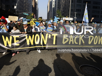 A general view shows protesters in front of the eminent immigration reform changes in Manhattan, NY, on November 9, 2024. The New York Immig...