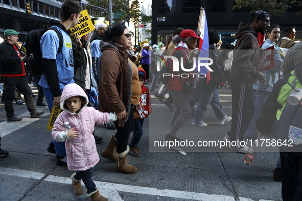 A general view shows protesters in front of the eminent immigration reform changes in Manhattan, NY, on November 9, 2024. The New York Immig...