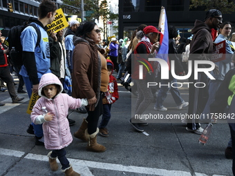 A general view shows protesters in front of the eminent immigration reform changes in Manhattan, NY, on November 9, 2024. The New York Immig...