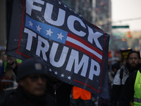 A general view shows protesters in front of the eminent immigration reform changes in Manhattan, NY, on November 9, 2024. The New York Immig...