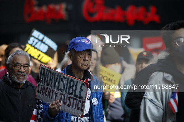 A general view shows protesters in front of the eminent immigration reform changes in Manhattan, NY, on November 9, 2024. The New York Immig...