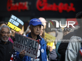 A general view shows protesters in front of the eminent immigration reform changes in Manhattan, NY, on November 9, 2024. The New York Immig...