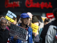 A general view shows protesters in front of the eminent immigration reform changes in Manhattan, NY, on November 9, 2024. The New York Immig...